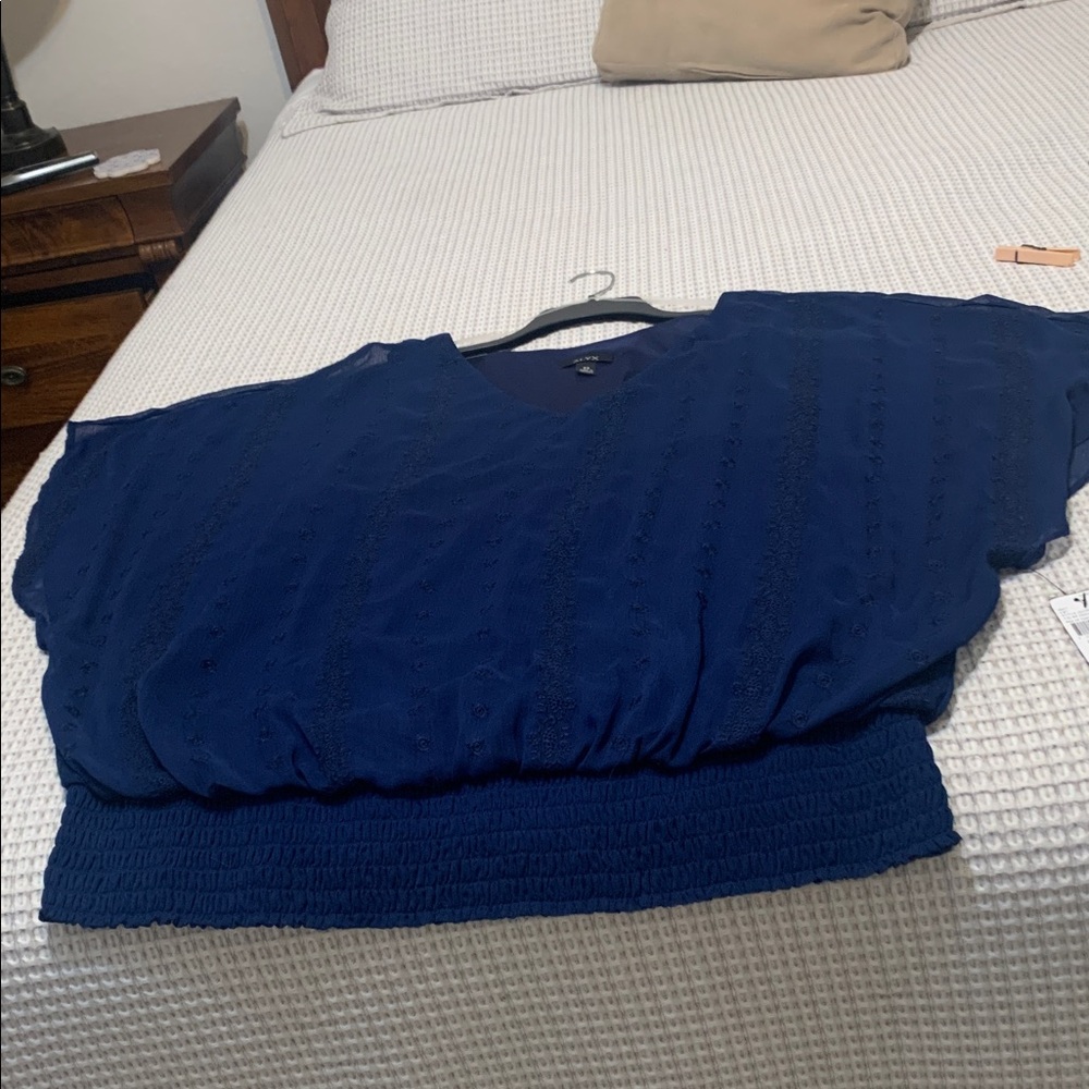 Plus size Alyx Deep Blue textured sheer over solid